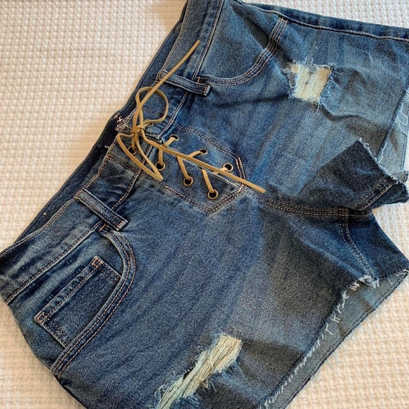 Hollister Lace-Up Denim Shorts - Picture 1 of 8
